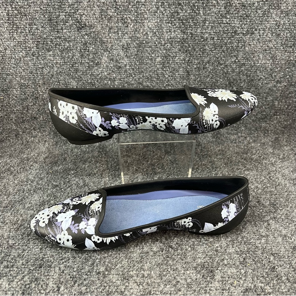 Crocs Iconic Comfort Black Floral Flats Women's Size 9 Slip On Lightweight - Picture 2 of 10